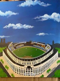 John McMahon Yankee Stadium, Bronx New York Oil Painting Signed