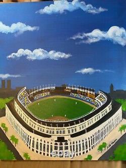 John McMahon Yankee Stadium, Bronx New York Oil Painting Signed