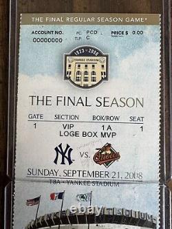 Last Game Played at Yankee Stadium Ticket 9/21/2008 Loge Boz MVP Rare Yankees
