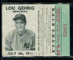 Lou Gehrig 1941 July 4th Memorial Ticket Stub Rare Grandstand Admission 15021