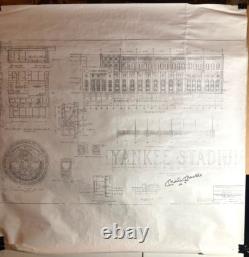 MICKEY MANTLE #7 SIGNED New York Yankee Stadium 1927 Blueprint 36 X 36 100% auth