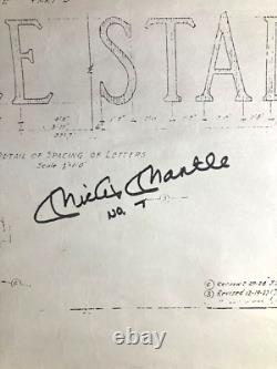 MICKEY MANTLE #7 SIGNED New York Yankee Stadium 1927 Blueprint 36 X 36 100% auth