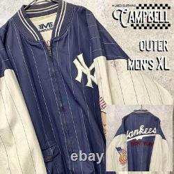 MLB Unused York Yankees 90s Reversible Embroidered Stadium Jacket 2XL Navy/Crea