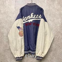 MLB Unused York Yankees 90s Reversible Embroidered Stadium Jacket 2XL Navy/Crea