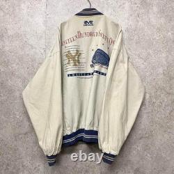MLB Unused York Yankees 90s Reversible Embroidered Stadium Jacket 2XL Navy/Crea