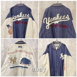 MLB Unused York Yankees 90s Reversible Embroidered Stadium Jacket 2XL Navy/Crea