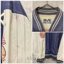 MLB Unused York Yankees 90s Reversible Embroidered Stadium Jacket 2XL Navy/Crea