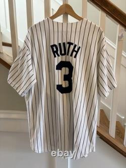 Majestic New York Yankees Babe Ruth #3 Pinstripe Jersey 2XL Yankee Stadium Patch