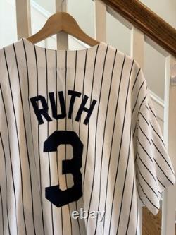 Majestic New York Yankees Babe Ruth #3 Pinstripe Jersey 2XL Yankee Stadium Patch