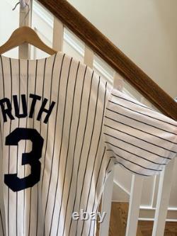 Majestic New York Yankees Babe Ruth #3 Pinstripe Jersey 2XL Yankee Stadium Patch