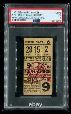 Mickey Mantle 1st ExtraBH @ Yankee Stadium PSA Ticket 1951 New York Rookie RC