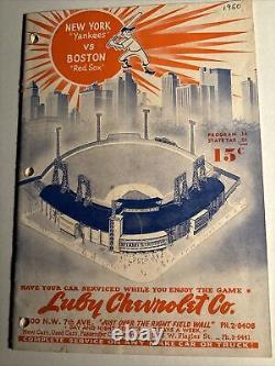 NEW YORK YANKEES BOSTON RED SOCKS 1950 PROGRAM Excellent Condition Miami Stadium