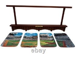 NY Yankee Stadium Panoramic Four Plate Danbury Mint with Wood Wall Mount Display