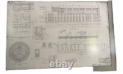 New York Yankee stadium blueprint Autographed By 6 Players 28.5x40.5