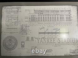 New York Yankee stadium blueprint Autographed By 6 Players 28.5x40.5