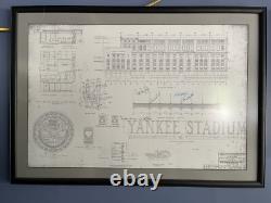 New York Yankee stadium blueprint Autographed By 6 Players 28.5x40.5