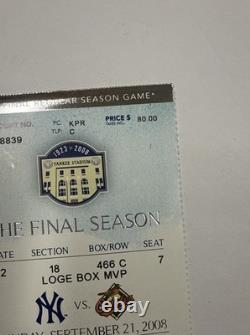 New York Yankees Last Game At Yankee Stadium Tickets 9/21/2008 Very Good