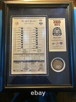 New York Yankees Lineup Card 7/9/11 3000 Hits Jeter STEINER With Stadium Dirt
