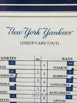 New York Yankees Lineup Card 7/9/11 3000 Hits Jeter STEINER With Stadium Dirt
