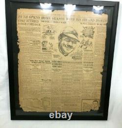 New York Yankees Red Sox 1924 Opening Day Stadium Babe Ruth Newspaper Framed