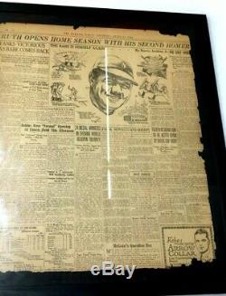 New York Yankees Red Sox 1924 Opening Day Stadium Babe Ruth Newspaper Framed