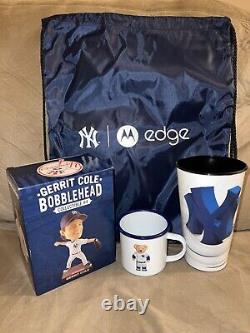 New York Yankees SGA 2022 Gerrit Cole Bobblehead, Bear Mug, Drawstring Bag +