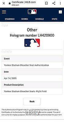 New York Yankees Yankee Stadium Game Used Bleacher Seats Steiner COA #16 #17 MLB