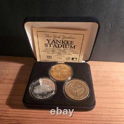 Ny Yankee Stadium #1 In Series 3 Coin Bronze Silver Plated 24kt Gold Overlay Coa