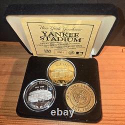 Ny Yankee Stadium #1 In Series 3 Coin Bronze Silver Plated 24kt Gold Overlay Coa