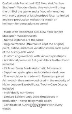 ORIGINAL GRAIN 1923 Yankee Stadium Seat Watch #920/2008 Limited Edition RARE NEW