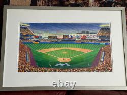 ORIGINAL N. Y. YANKEES Watercolor Stadium. Artist Michael J. Leu. Matted Framed