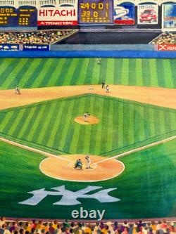 ORIGINAL N. Y. YANKEES Watercolor Stadium. Artist Michael J. Leu. Matted Framed