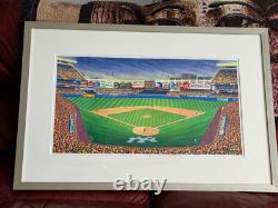 ORIGINAL N. Y. YANKEES Watercolor Stadium. Artist Michael J. Leu. Matted Framed