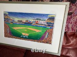 ORIGINAL N. Y. YANKEES Watercolor Stadium. Artist Michael J. Leu. Matted Framed