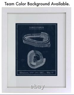 Old Yankee Stadium Blueprint Vintage styled New York Baseball Art