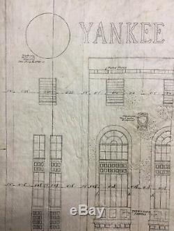 Orig 1927 New York Yankee Stadium Elevation Ink Hand Drawn Ink Blueprint Bronx