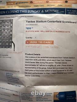 Original NY Yankee Stadium Centerfield Scoreboard Section Steiner COA, Very Rare
