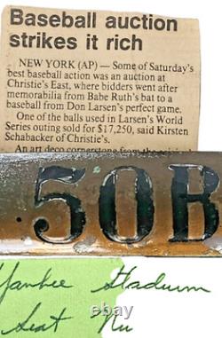 Original Yankee Stadium Seat Number Plate 50B + Period Newspaper Clipping
