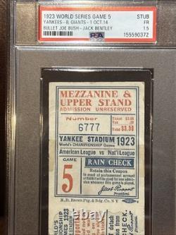 Psa 1923 WORLD SERIES G5 TICKET Yankees 1st Championship Yankee Stadium 1st Yr