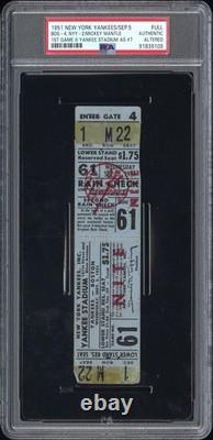 RARE 1951 MICKEY MANTLE WEARS #7 1st TIME @ YANKEE STADIUM FULL TICKET PSA POP 1