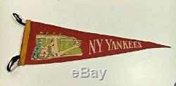Spectacular Vintage 1940's New York Yankees Red Felt Stadium Pennant with 4 Ties