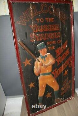 VINTAGE WOODEN SIGN BASEBALL NEW YORK YANKEES STADIUM. Sport man cave pub