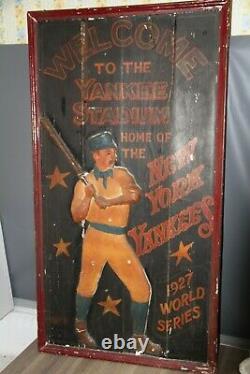 VINTAGE WOODEN SIGN BASEBALL NEW YORK YANKEES STADIUM. Sport man cave pub