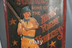 VINTAGE WOODEN SIGN BASEBALL NEW YORK YANKEES STADIUM. Sport man cave pub