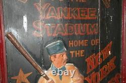 VINTAGE WOODEN SIGN BASEBALL NEW YORK YANKEES STADIUM. Sport man cave pub