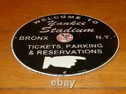 Vintage 1955 New York Yankees Stadium Baseball 11 3/4 Porcelain Metal Gas Sign