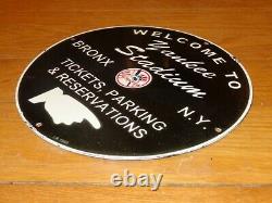 Vintage 1955 New York Yankees Stadium Baseball 11 3/4 Porcelain Metal Gas Sign