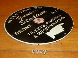 Vintage 1955 New York Yankees Stadium Baseball 11 3/4 Porcelain Metal Gas Sign