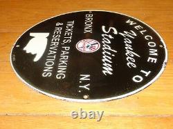 Vintage 1955 New York Yankees Stadium Baseball 11 3/4 Porcelain Metal Gas Sign