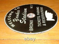 Vintage 1955 New York Yankees Stadium Baseball 11 3/4 Porcelain Metal Gas Sign